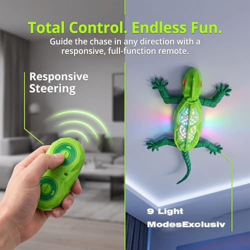 Remote Control Wall Climbing Gecko for Cats, Interactive RC Lizard that Climbs Walls & Ceilings for Indoor Felines, Rechargeable Electric Pet Chaser with Lifelike Crawling Action (Green-1pcs)