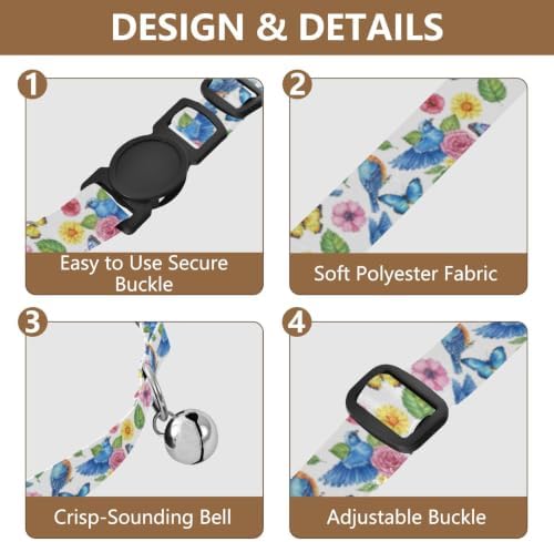 Blue Birds Bell Collar for Small Dogs 2 Pack Dog Collar Adjustable 10.6 to 17.1 Inches