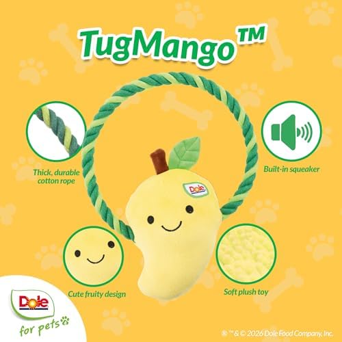 Dole for Pets® Dog Rope Toy with Squeakers, Mango Tug of War Dog Toy, Tough Cotton Rope Toys for Dogs, Aggressive Chew Toys for Medium Dogs
