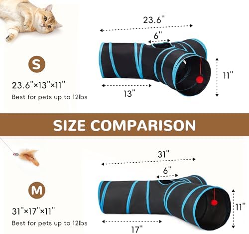 Tempcore Cat Tunnel, 3-Way Collapsible Toy, Medium Size Black & Blue