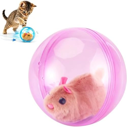 Self-Rolling Interactive Cat Ball, 360 Rolling Spin Moving Cat Ball, Auto Moving Pet Toy for Indoor Cats (Pink, Brown Rat)