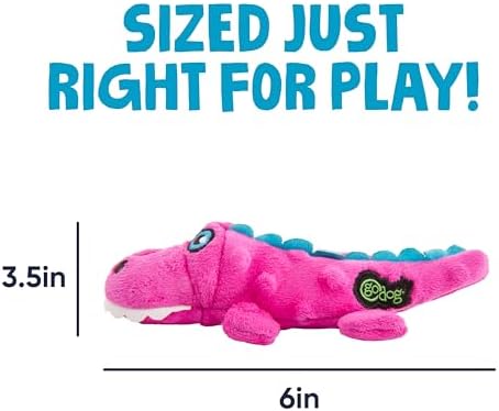 goDog Just For Me Gators Squeaky Plush Dog Toy, Chew Guard Technology - Pink, Mini