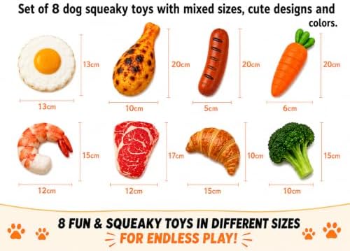 8 Pack Squeaky Dog Toys for Small, Plush Gourmet Food Dog Toy Set with Reusable Drawstring Storage Bag, Interactive Food Shaped Chew Toys for Puppies, Soft Stuffed Dog Toys for Small & Medium Dogs