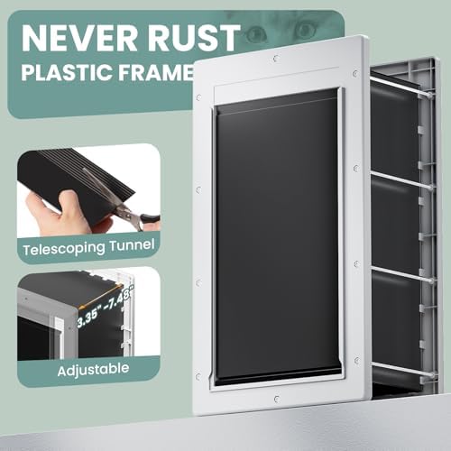 3-Flap Plastic Dog Door for Wall, Pets Up to 100 lbs (Large) | Telescoping Tunnel, Eco-Friendly, Durable Plastic Frame, Insulated Flap, Magnetic Design, Energy-Efficient, Closing Panel