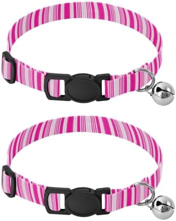 Stripe Lines Adjustable Pet Collar, 2 Pack Small Dog Collar with Bell