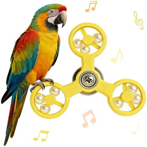 Spinning Bird-Toys Bird Cage Toys & Bird Perch Parrot-Parakeet Budgie Cockatiel Conure Macaw Chicken Parrot Enrichment Cage Accessories Small Animal Chewing Toy (Yellow Spinner)