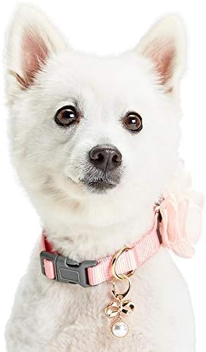 Blueberry Pet Cutie Accessory Set of Floral Collar Bow and Pedant for Dogs & Cats, Pink Flower Decor and Pearl Pendant