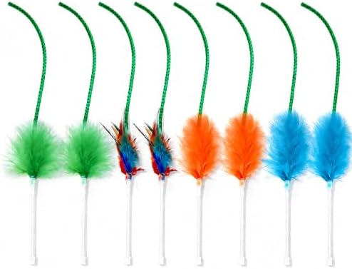 8 Pcs Cat Feather Toys Replacement Compatible with P43, 4 Colors Cat Toy Wand Refills, Cat Toy Feathers Refill, Interactive Cat Teaser Wand Attachments, Only Accessories