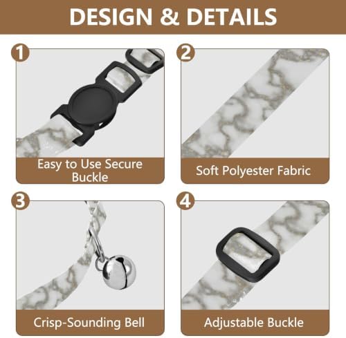Marble White Lightweight Small Dog Collar, 2 Pack Cat Collar with Bell