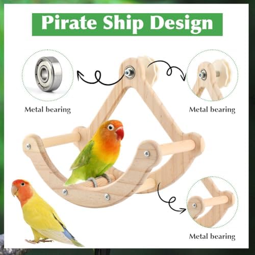 Bird Perch Toy, Wooden Interactive Rocking Perch with Exercise Wheel, Parakeet Enrichment Toy, Cockatiel Intelligence Toy for Parrots, Bird Cage Accessories for Budgies and Conures