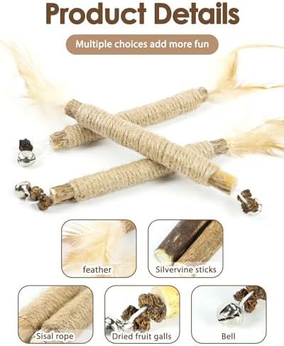 Tocirelo Silvervine Sticks with Feathers for Indoor Cats, Kitten Chew Toys