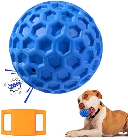 Squeaky Dog Balls, Indestructible Dog Toys for Aggressive Chewers Large/Medium Breed, Natural Rubber Interactive Chew Toys for Teeth Clean, Relieves Anxiety (Blue)