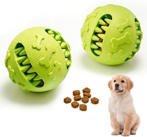 Dog Balls 2Pack Treat Dispensing Toys for Medium & Large Breeds, 3inch / 7.5cm Natural Rubber Dog Puzzle Toy Slow Feeder for Mental Stimulation, Anxiety Relief & Interactive Play