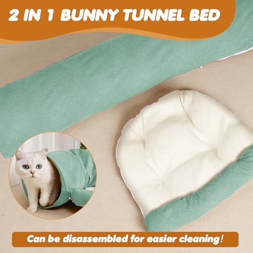 Spardar 2-in-1 Bunny Tunnel Bed, with Removable Mat Hideout, Matcha Green