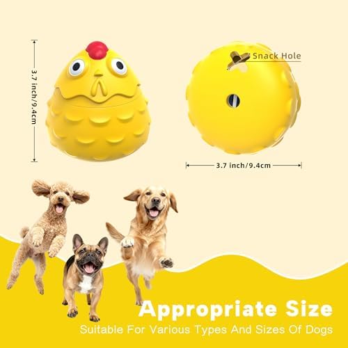Interactive Dog Toy Ball - Squeaky Treat Dispenser, Pull Handle & Wobble Puzzle, Durable Natural Rubber Chicken Chew Toy for Boredom Relief, IQ Training for Small Medium Large Dogs