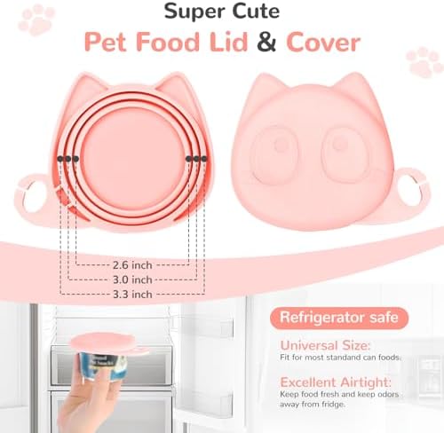 BAEJMJK Silicone Cat &Dog Food Can Cover Lid and Spoon With One Cat Strip Feeder 3Pcs Pet Cats Supplies Set Cute Shape Cats Wet Food Spoon(Opener/Spatula) Universal Can Cover（Pink）