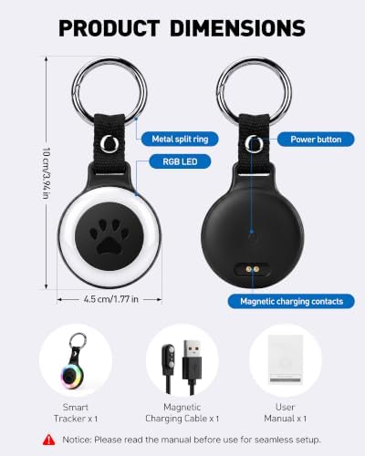 Pet Tracker for Dogs Cats, Location & LED Night Light Tag, No Monthly Fee | Compatible with iPhone, Compatible iOS, IPX7 Waterproof Collar Tag, 360-Day Battery, Paw Print Design, Lightweight 25g
