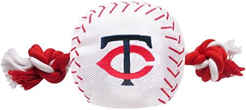 Pets First MLB Minnesota Twins Baseball Rope Toy for Dogs & Cats. Tough Nylon, Sporty Baseball Design, Heavy-Duty Ropes with Inner Squeaker