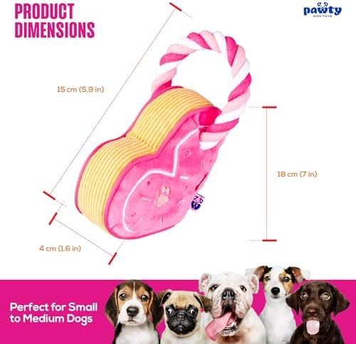 PAWTY Love Heart Dog Toy - Plush Valentine's Gift with Squeaker - Interactive Tug Rope Chew Toy for Small & Medium Dogs - Funny Cute Pink Dog Toy for Birthday, Teething & Playtime - Durable & Adorable