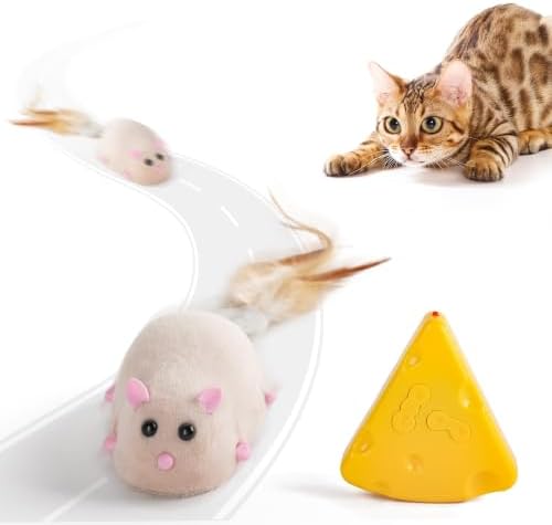 ALL FOR PAWS Remote Control Cat Mouse Toy, Interactive Moving Mouse Toy for Kitten Indoor Cats, 4-Direction RC Cat Toy with Feather Tails, Rechargeable Automatic Cat Toy for Exercise&Hunting Instinct