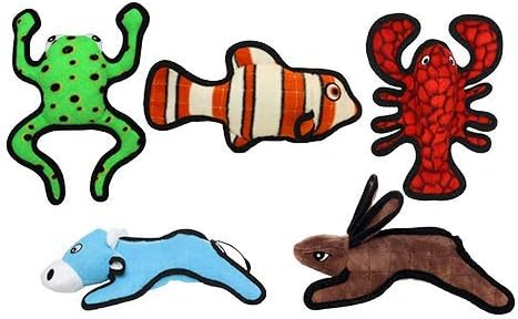 TUFFY® 5 Pack Fish Rabbit Phrog Cow Lobster Ultra Durable Plush Dog Toys