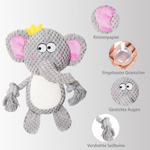 Cute Animals Interactive Dog Squeak Toys, Rope Plush Pet Chew Toys - Gray