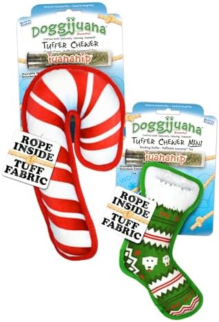 Doggijuana Stocking Stuffer, Candy Cane Dog Toy Bundle | Holiday 2 Pack