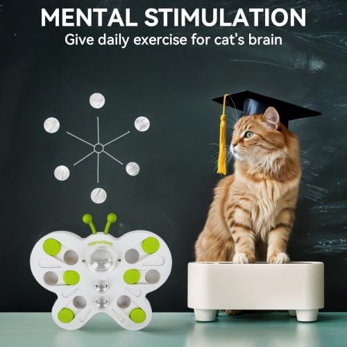 ALL FOR PAWS Interactive Cat Puzzle Feeder – Butterfly Shape Slow Feeder & Treat Dispenser – Enrichment Toy for Kittens & Indoor Cats