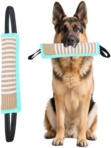 Clysoru Squeaky Tug Toy for Dogs Jute with 2 Strong Handles Lasting Training Equipment Puppy to Large Dog Interactive Toys of War Pull Indestructible Rope Pet Crinkle Teething