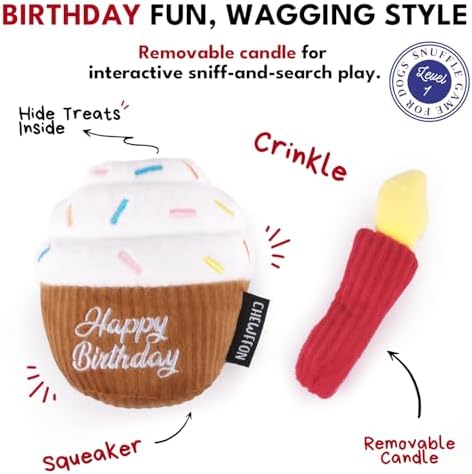CHEWFFON Dog Birthday Cake Toy, Interactive Snuffle Puzzle Toy
