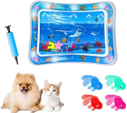 2026 Upgraded Cat Water Mat – 5-Layer Anti-Scratch Leak-Proof Sensory Play Mat for Indoor Cats, BPA-Free Cooling Water Pad, Interactive Enrichment Toy (S5, 65 * 45CM, 4 Fish + Pump Included)