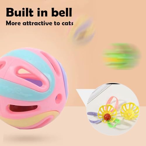 Colorful Cat Toy Balls with Bell 12PCS, Interactive Hollow Design, Plastic, Training Exercise Toy