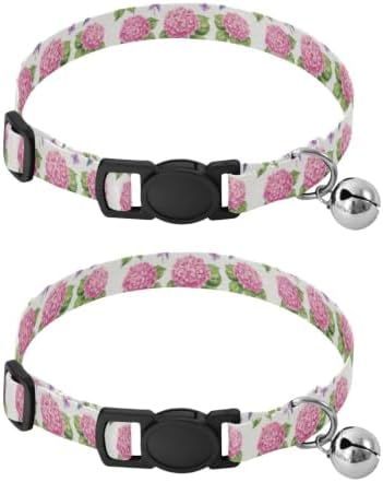 Watercolor Hydrangea Flowers Metal Bell Included Cats Collar 2 Pack for Puppy