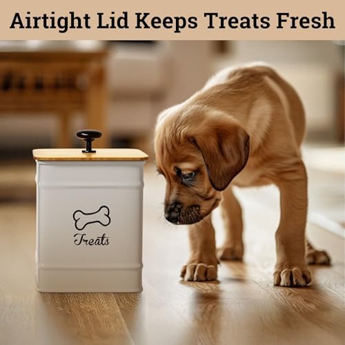 Dog Treat Container with Airtight Bamboo Lid, 5"W x 7"H, 7 Cup Capacity