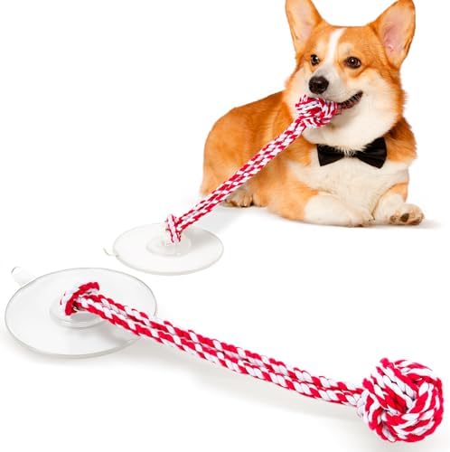 Interactive Dog Toy for Tug of War with Rope Ball for Small Dogs,Red White