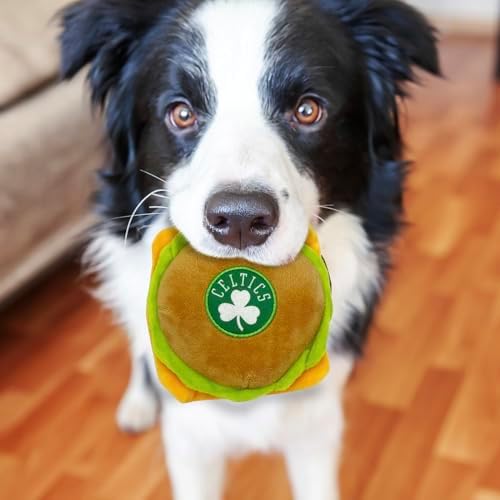 Pets First NBA Boston Celtics Cheese Burger Plush Dog & CAT Squeak Toy - Cutest Stadium HAMBERGER Snack Plush Toy for Dogs & Cats with Inner Squeaker & Beautiful Basketball Team Name/Logo, Team Color