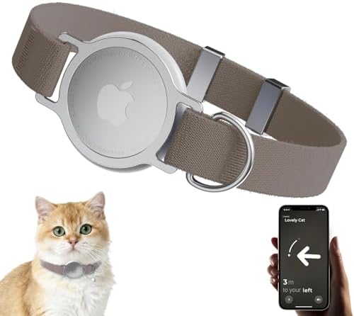 AirTag Cat Collar, Ultra Elastic Cat Tracker Collar (Brown) | Compatible with Apple Air Tag Holder, Lightweight, Scratch Resistant, Stepless Adjustable Pet Tracking Collars for Cat Kitten