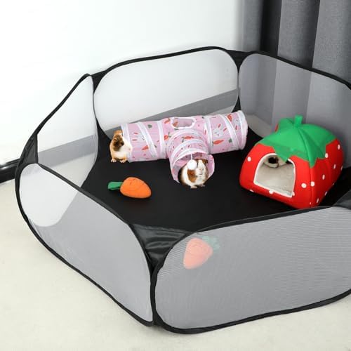 Rypet Guinea Pig Tunnel Hideout 3-Way Collapsible Pet Tubes, Carrot Pink