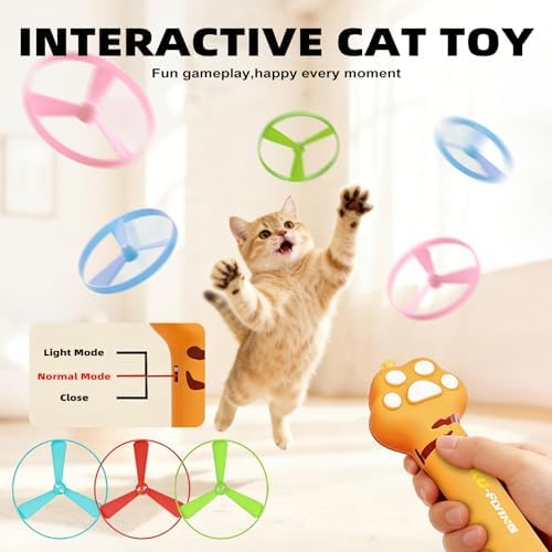 Wortade Cat Fetch Toy Launcher,Interactive Flying Disc Launcher Toy, Yellow