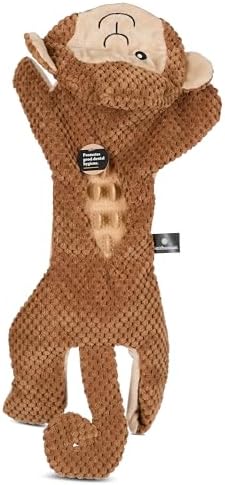 Smithsonian Longamals Monkey Plush Dog Toy – 20" Crinkle & Squeaky, Stuffing-Free Interactive Tug Toy for Medium & Large Dogs