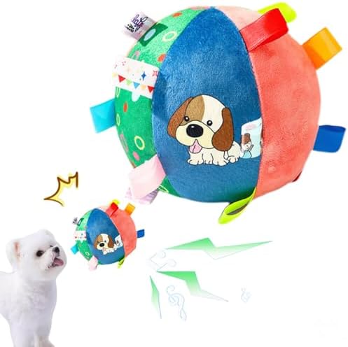 TRAVEYO Plush Dog Toy Ball, Built-in Bell Interactive Fetch Toy, 6.3 Inch Soft Stuffed Cotton Chew Ball, Durable Washable Sensory Play Toy for Small Medium Large Dogs