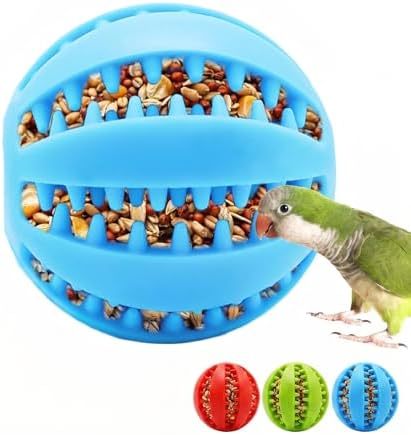 3 Pack Bird Foraging Toys, Parrot Chew & Treat Dispenser Balls, Slow Feeder Enrichment Rubber Toys for Parakeets, Cockatiels, Conures, Lovebirds, Small Birds & Small Pets