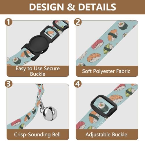 Cute Sushi Blue Small Dog Collar 2 Pack Collars for Cats Adjustable 10.6 to 17.1 Inches