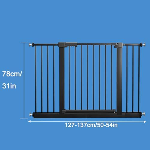 Smart Auto-Close Pet Gate for Dogs & Cats, Escape-Proof 3-Lock Heavy-Duty Stair Gate, 180° Swing Adjustable Dog Gate for Doorways & Stairs(Size:127-137cm/50-54in,Color:Black)
