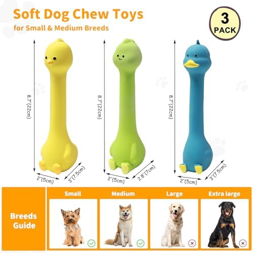Latex Squeaky Dog Toys, 3 Pack Soft Rubber Dog Chew Toys, 8.7" Standing Stick Animal Pet Toy to Keep Them Busy, Interactive Fetch Squeak Toy for Puppy Small Medium Dogs