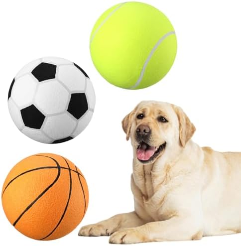 Vinsot 3 Pack 9.5" Large Dog Toy Balls Set Interactive Pet Toys Dog Toy Sports Balls Chew Oversize Felt Training Fetch Ball for Small Medium Large Dogs Outdoor Play