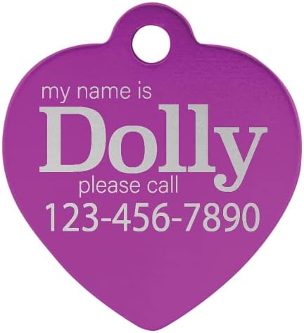 Signature Custom Laser Engraved Anodized Aluminum Pet ID Tags (Purple, Heart 1 1/4" x 1 1/4")
