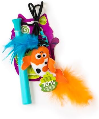 Mad Cat Playing Koi Retractable Feather Wand Cat Toy with Telescopic Handle