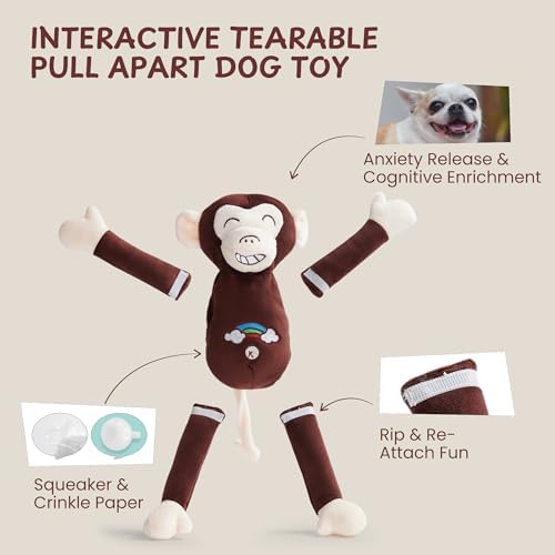 Nocciola Tearable Pull Rip Apart Dog Toys with Squeaker & Crinkle - Interactive Stuffed Plush Puzzle Enrichment Chew Toys for Small Medium Large Breeds