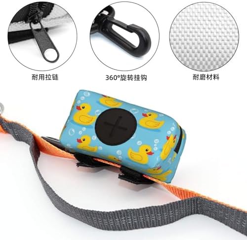 Dog Poop Bag Holder Zippered Pouch Yellow Rubber Ducks Soap Bubbles Blue for Walking, Hiking, Running And Traveling